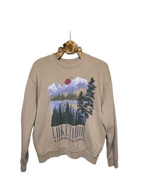 Hollister Graphic Sweatshirt Crew Neck Lake Tahoe Tan Grey Mens Large